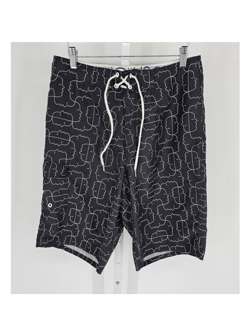 Y2K Ambiguous Mens Sz 31 Board Shorts Swim Trunks Black White Swimsuit